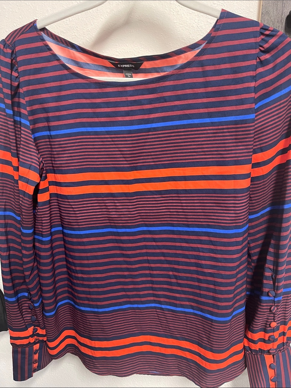 Express Long-Sleeve Boatneck Top - Navy, Red & Bright Blue Stripes